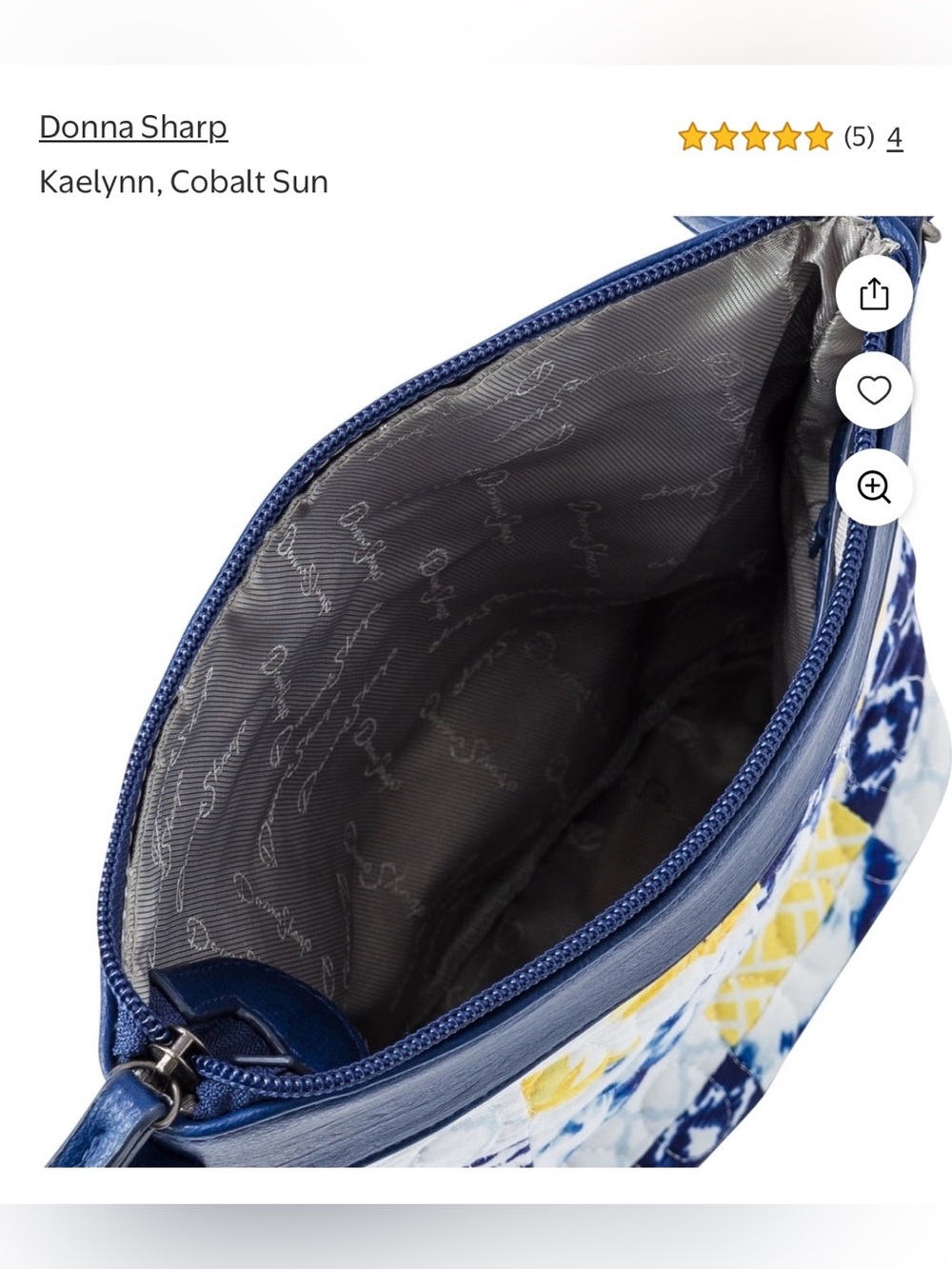 Donna Sharp “Kaelynn” patchwork quilted crossbody bag; in Cobalt Sun design. - Picture 8 of 9